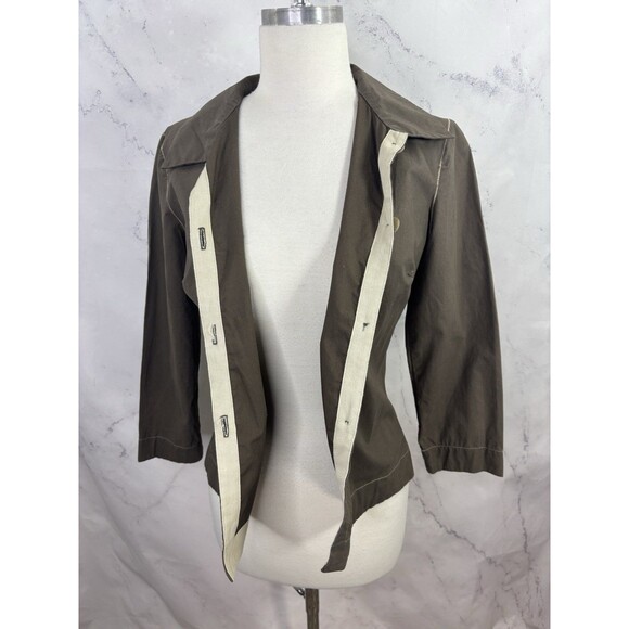 Rozae Nichols 90s Button up shirt top blouse  Artsy Boho sz 4 S USA Taupe Tom - Picture 16 of 16